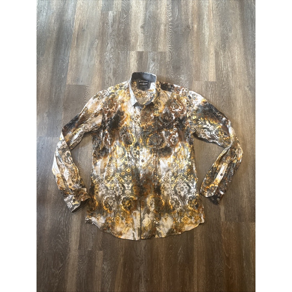 Barabas Men's L Long Sleeve Button Up Shirt Baroque Floral Abstract Fits Medium
